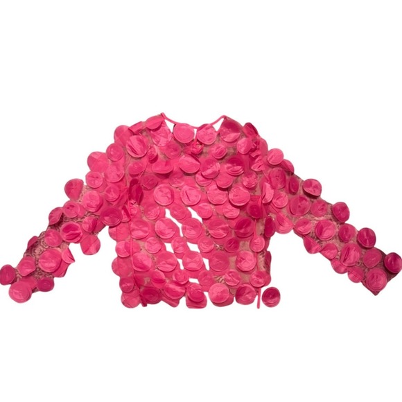 Frank Lyman Montreal Hot Pink 3D Floral Applique Mesh Top Long Sleeve Fuchsia M - Picture 4 of 11